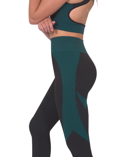 Trois Seamless Leggings - Black With Teal Blue Design