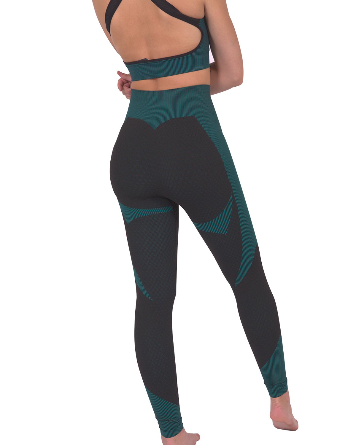 Trois Seamless Leggings - Black With Teal Blue Design