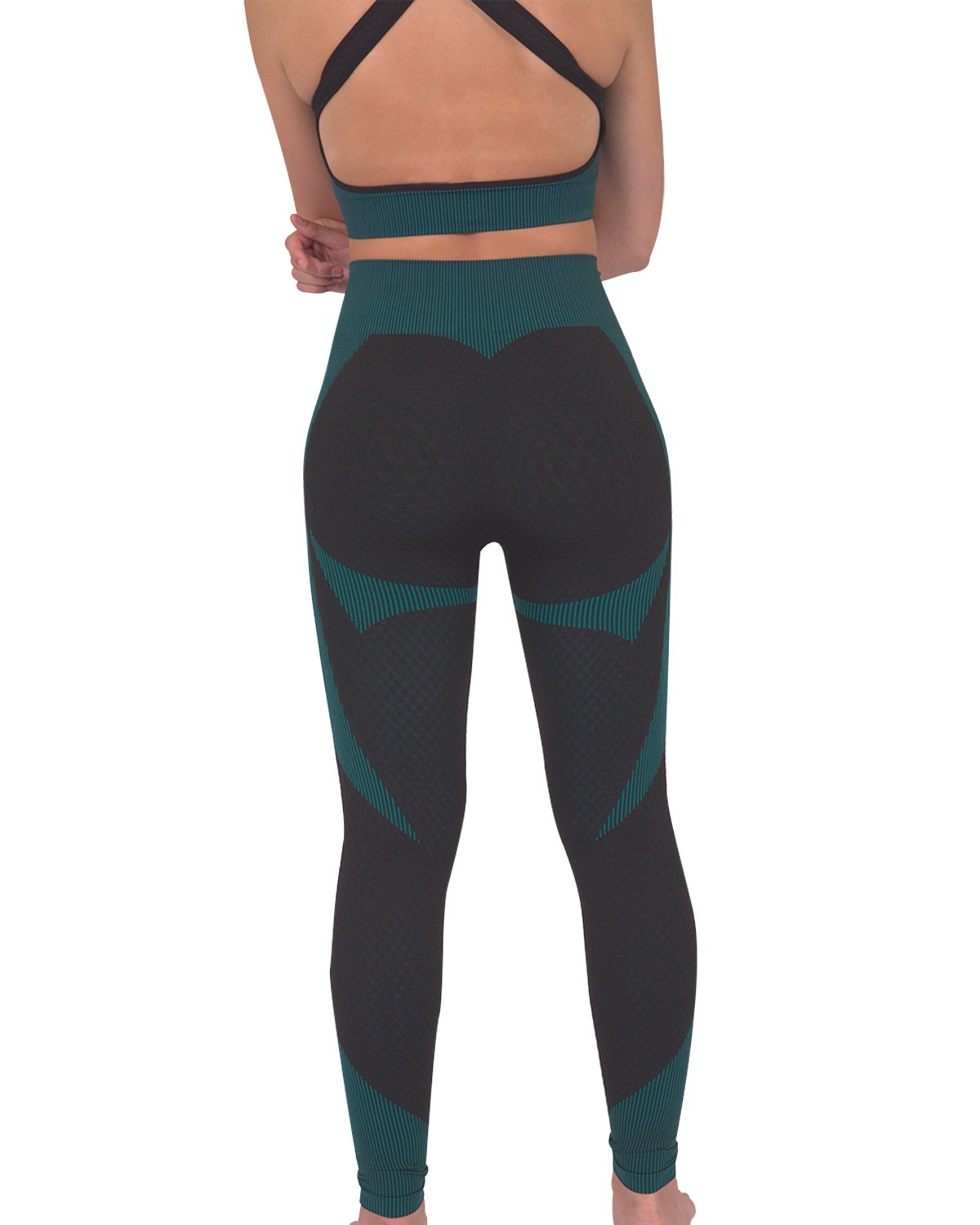 Trois Seamless Leggings - Black With Teal Blue Design