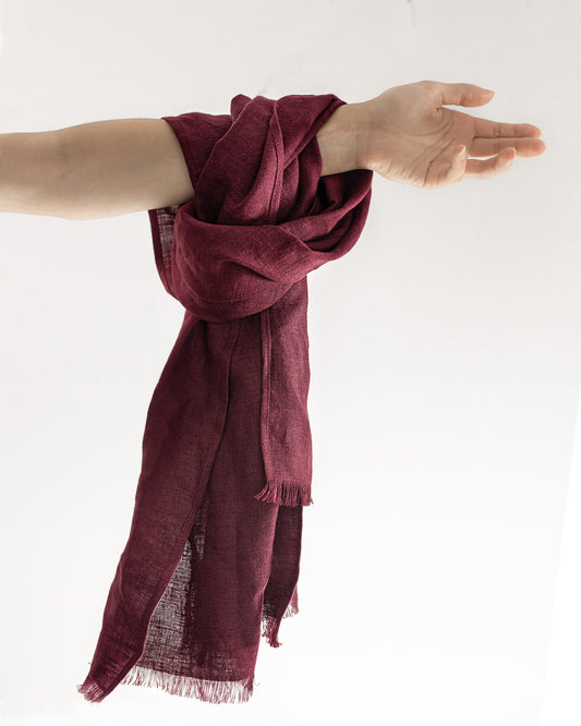 Dark Plum Linen Scarf - Soft, Lightweight Accessory