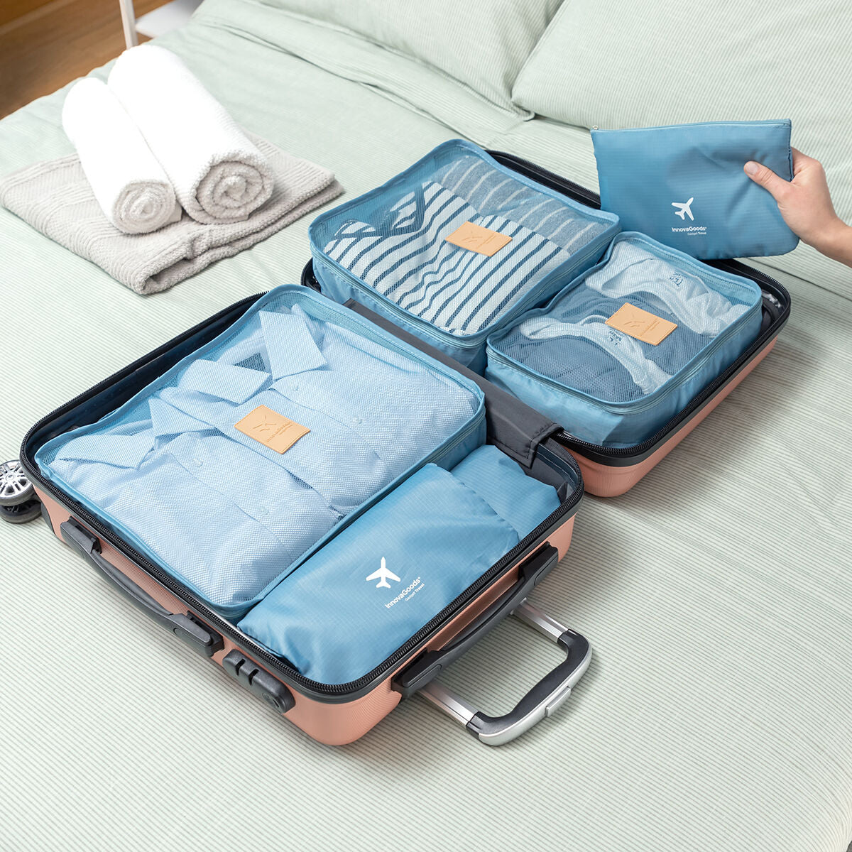 Suitcase Organiser Bag Set Luggan InnovaGoods 6 Pieces Blue