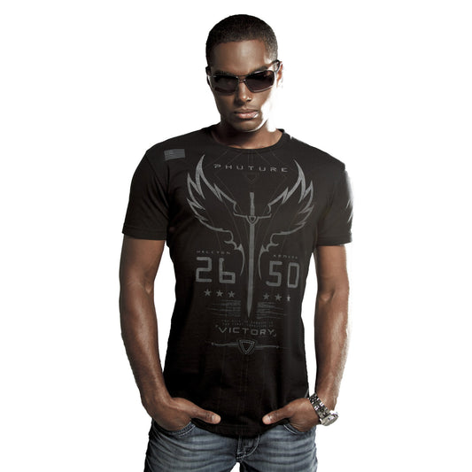 Victory GT Black Graphic Tee with Flocked Wings Design