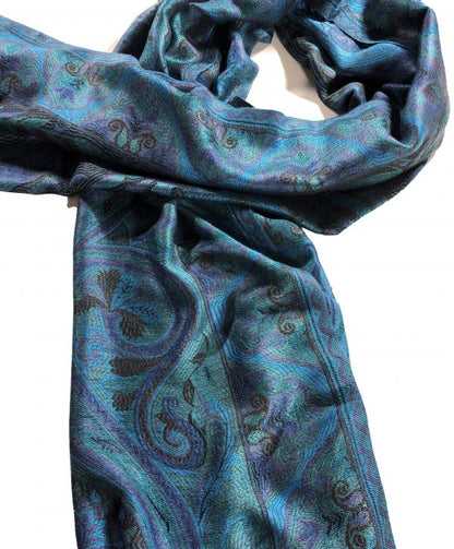 Blue/Green Jamawar Pashmina - Stylemz