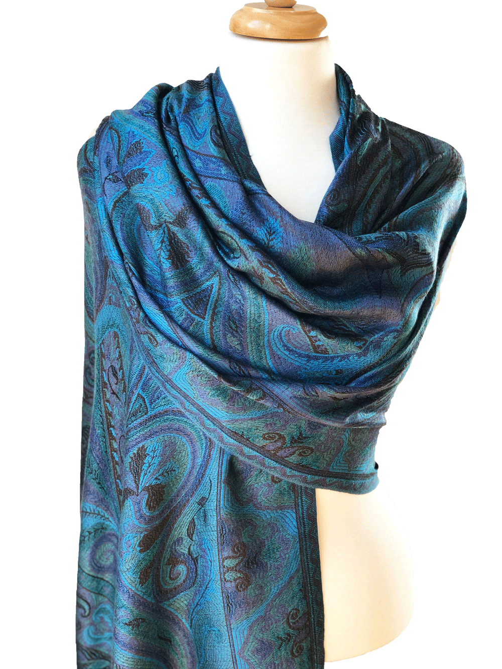 Blue/Green Jamawar Pashmina - Stylemz