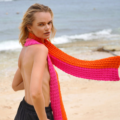 WAFFLE Crochet Scarf in Candy Pink & Tangerine Orange - Stylemz