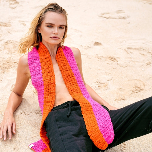 WAFFLE Crochet Scarf in Candy Pink & Tangerine Orange - Stylemz