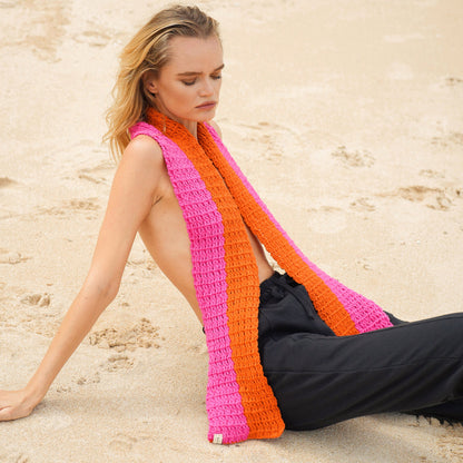 WAFFLE Crochet Scarf in Candy Pink & Tangerine Orange - Stylemz