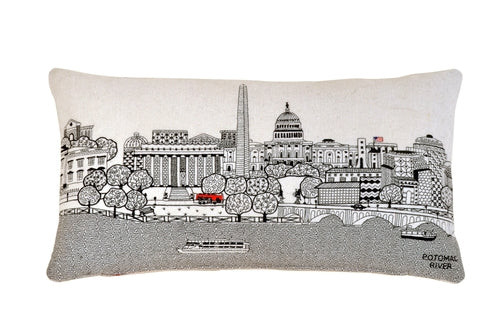 Washington DC Pillow with Embroidered Monuments Design