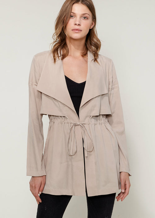 Ro&de Noir Open Front Jacket In Taupe - Stylemz