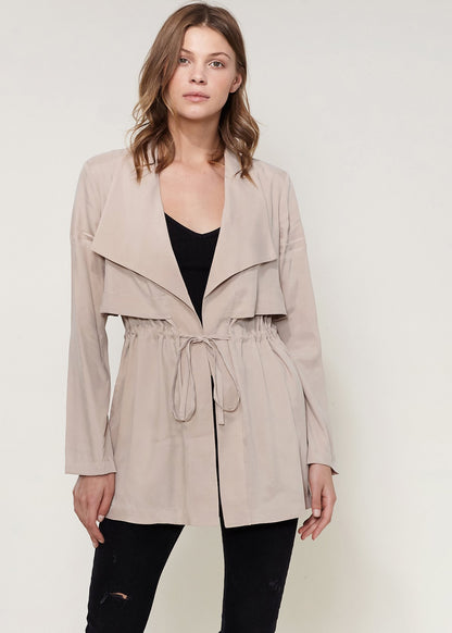 Ro&de Noir Open Front Jacket In Taupe - Stylemz