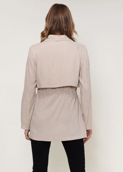 Ro&de Noir Open Front Jacket In Taupe - Stylemz