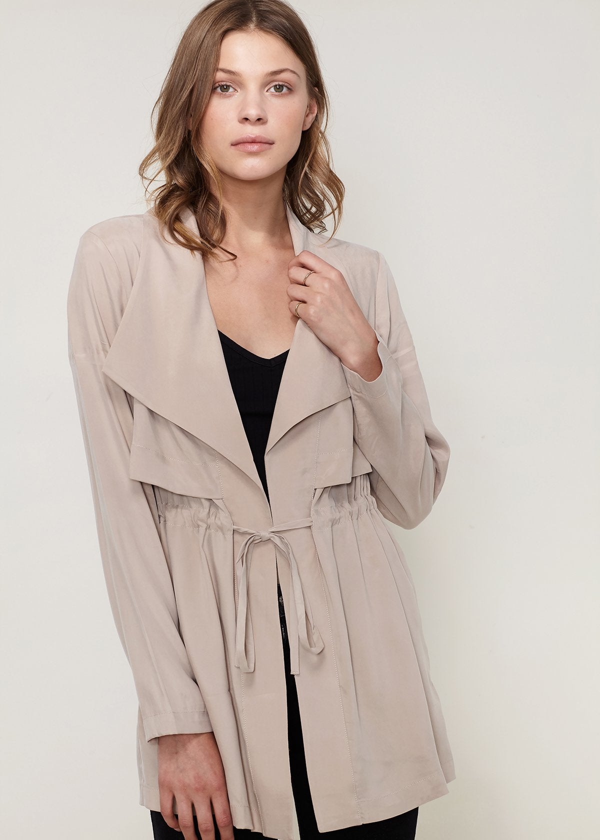 Ro&de Noir Open Front Jacket In Taupe - Stylemz