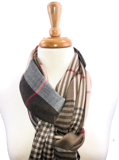 Hand loomed Brown Wool And Silk Check Scarf - Stylemz