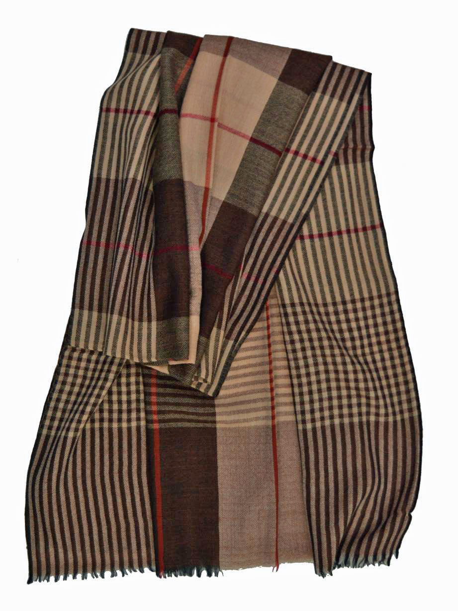 Hand loomed Brown Wool And Silk Check Scarf - Stylemz