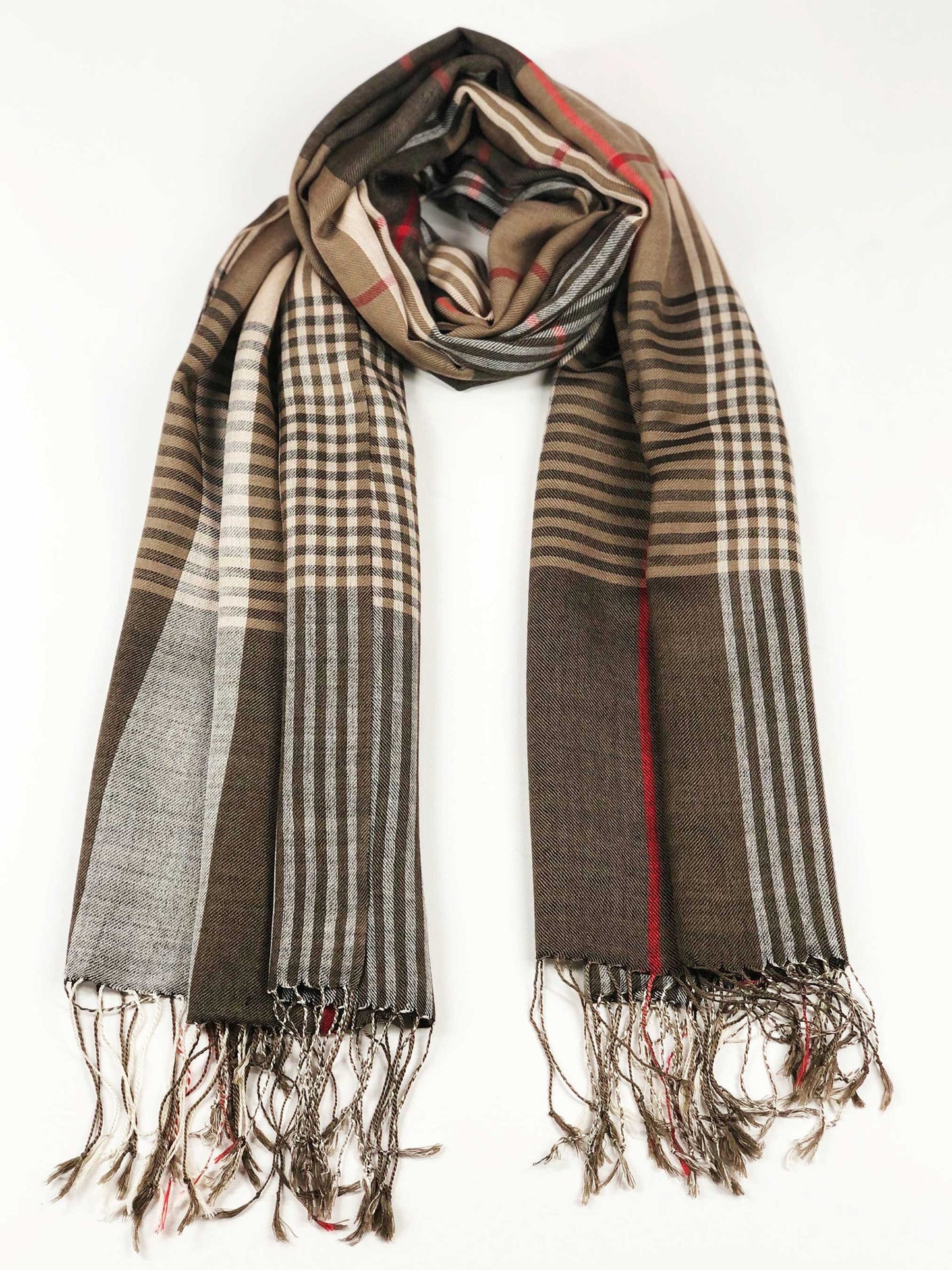 Hand loomed Brown Wool And Silk Check Scarf - Stylemz