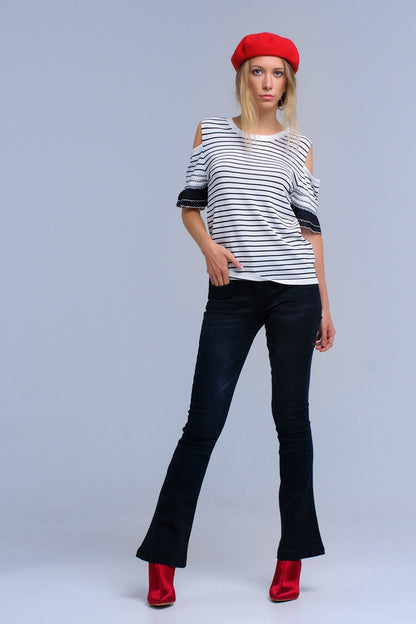 White Striped Sweater With Embroidery for Casual Style