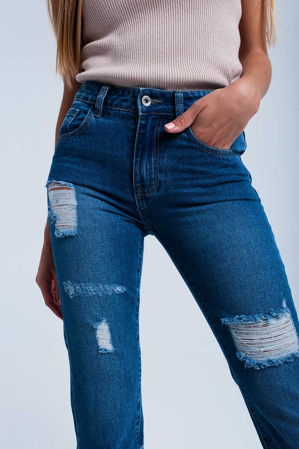 Worn Straight Jeans for Casual Distressed Style