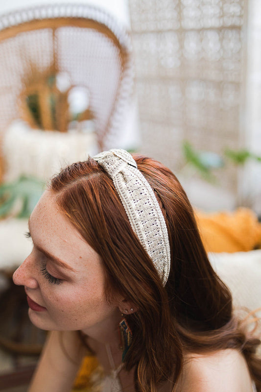 Embroidered Stitch Boho Knot Headband for Chic Style