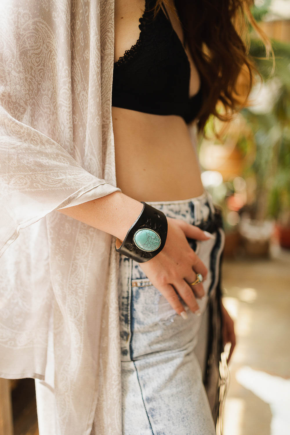 Boho Turquoise Stone Leather Cuff for Stylish Looks