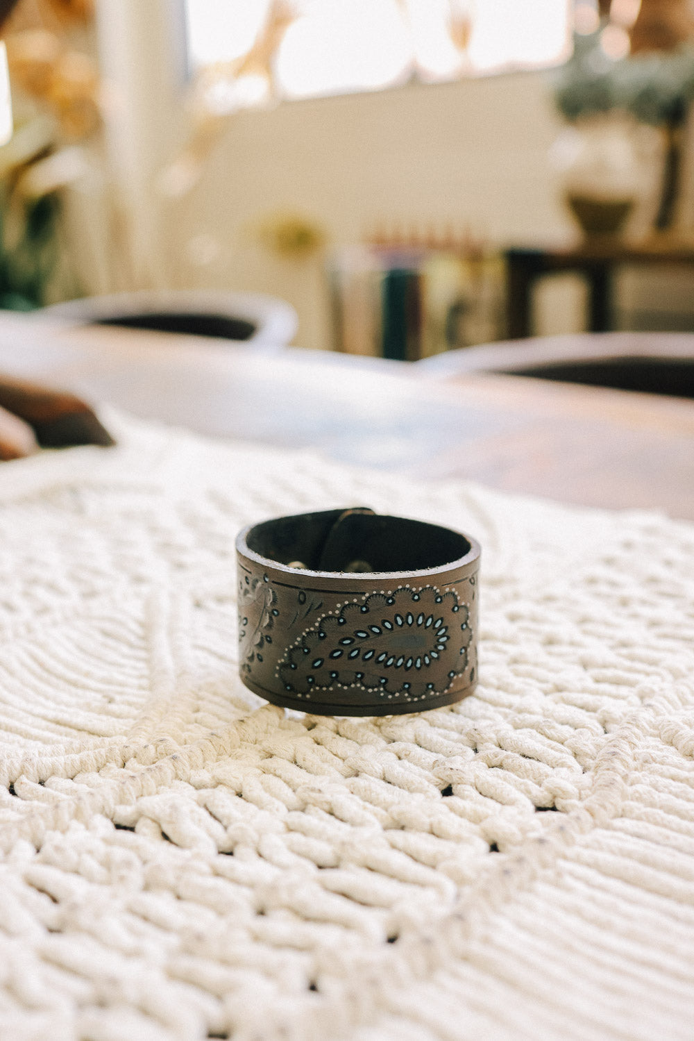 Paisley Pressed Leather Cuff Bracelet for Bohemian Style