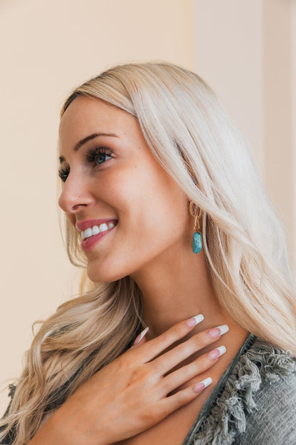 Turquoise Stone Drop Chain Earrings for Stylish Elegance