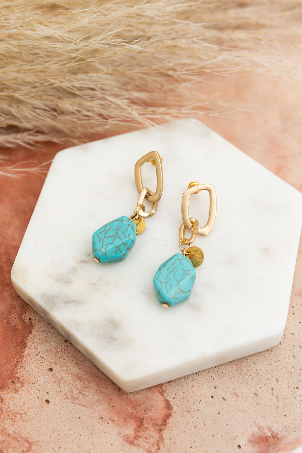 Turquoise Stone Drop Chain Earrings for Stylish Elegance