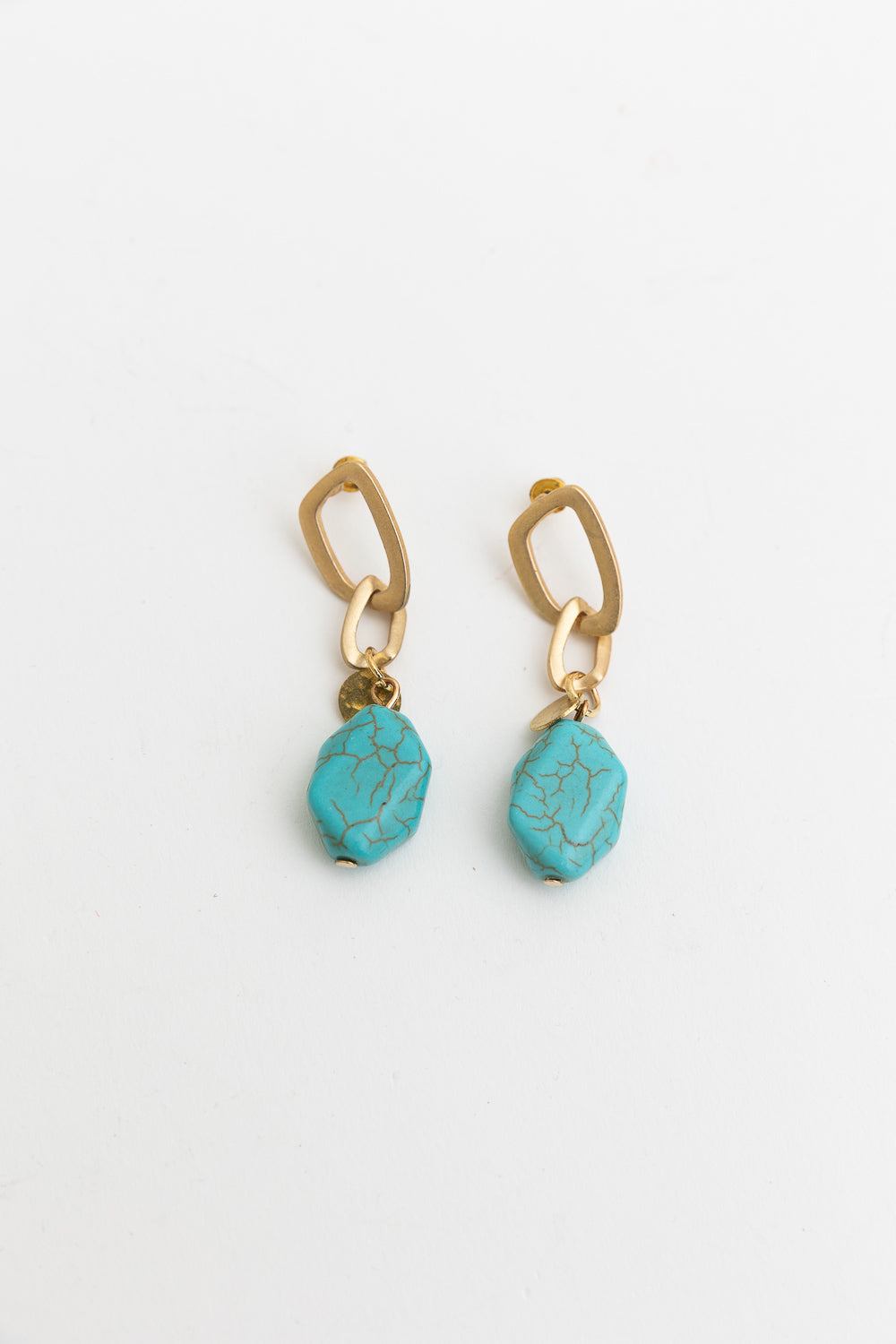 Turquoise Stone Drop Chain Earrings for Stylish Elegance