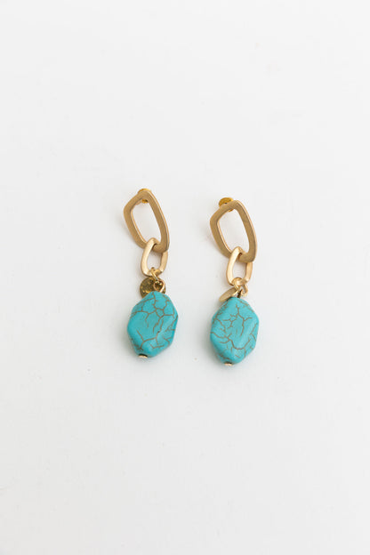 Turquoise Stone Drop Chain Earrings for Stylish Elegance