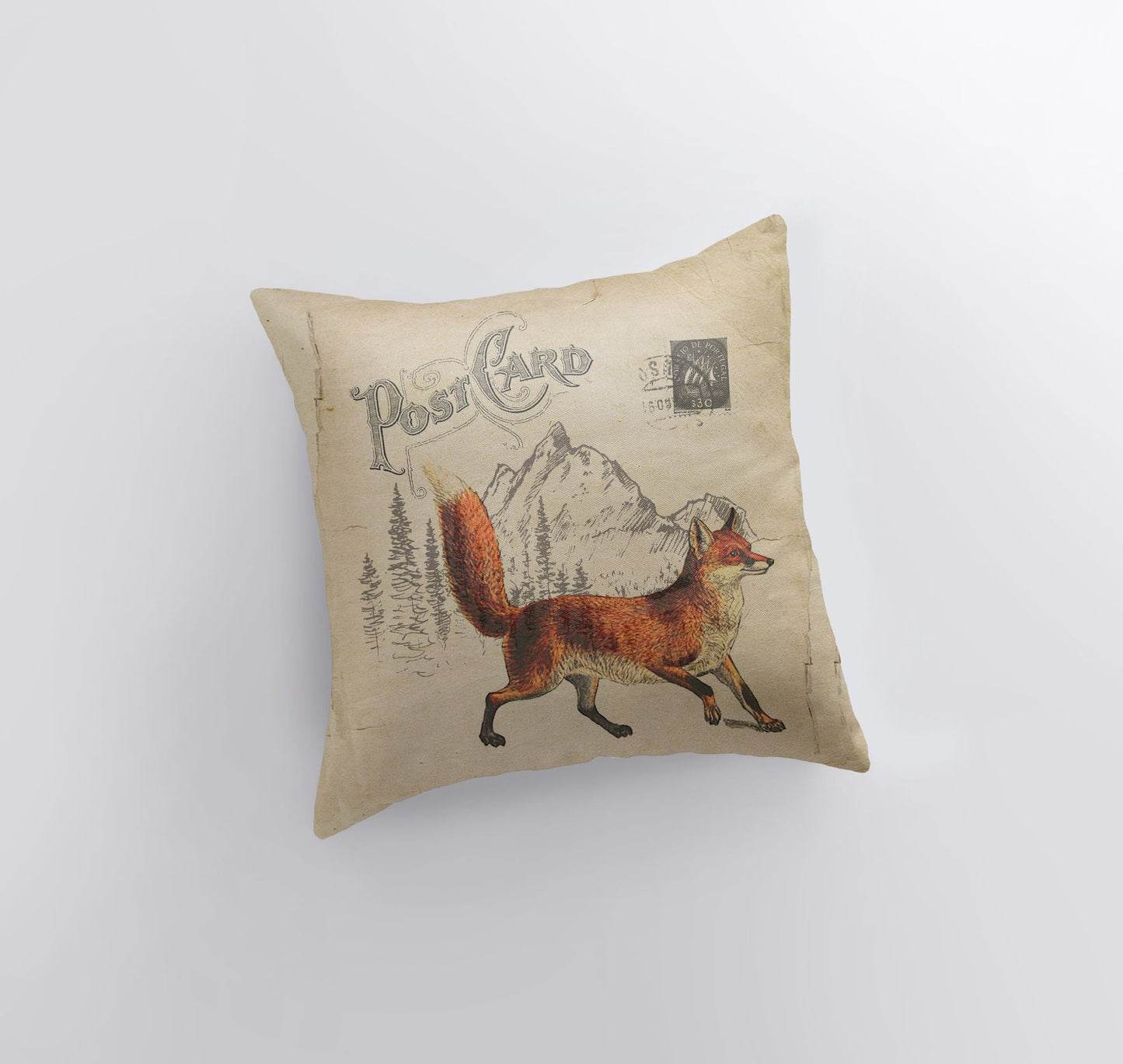 Fox Postcard Pillow Cover | Farmhouse Decor Accent Home