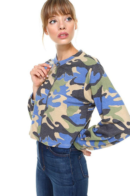 Cropped Camo Zip-Up Jacket – Casual and Trendy - Stylemz