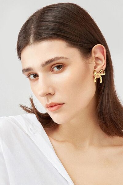 Brass Bow Stud Earrings - Stylemz