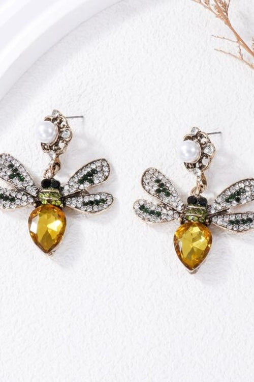 Natural Stone Bee Dangle Earrings - Stylemz