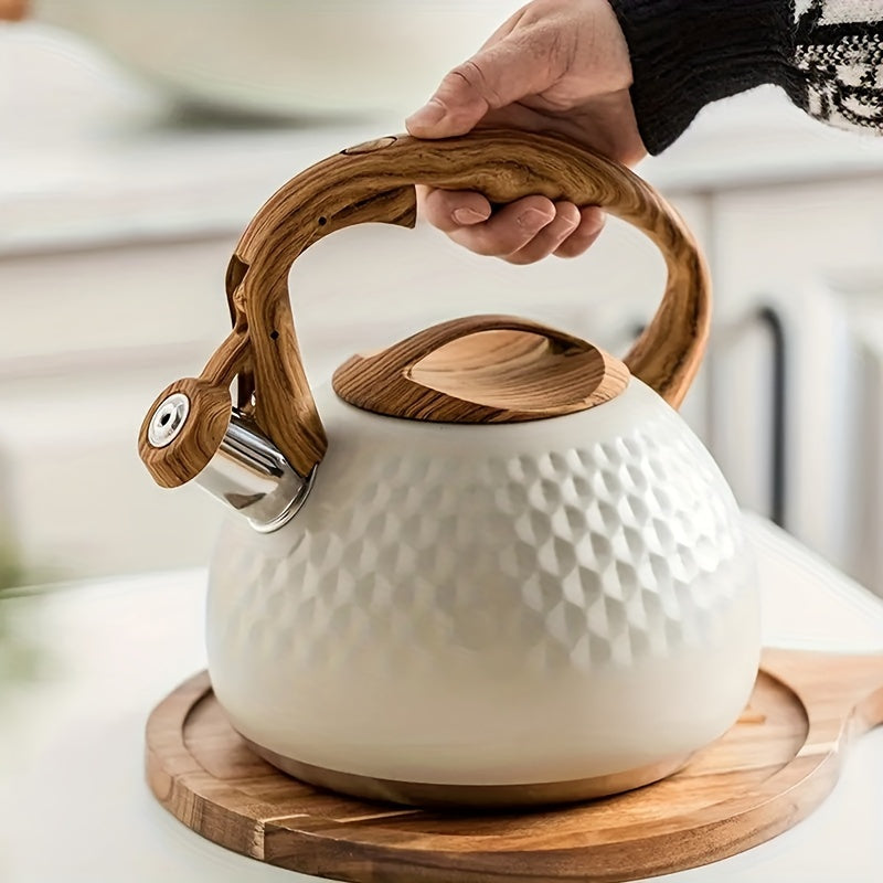 3L Stainless Steel Whistling Kettle Creamy White Wood Grain