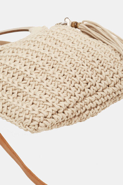 Fame Crochet Knit Convertible Tote Bag with Tassel - Stylemz