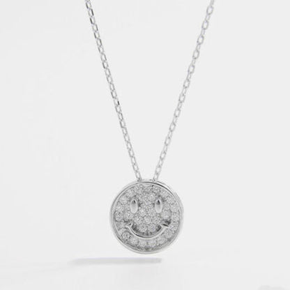 925 Sterling Silver Zircon Smiley Face Necklace