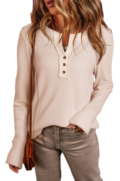 Sydney Waffle Knit Textured Henley Top for Effortless Style