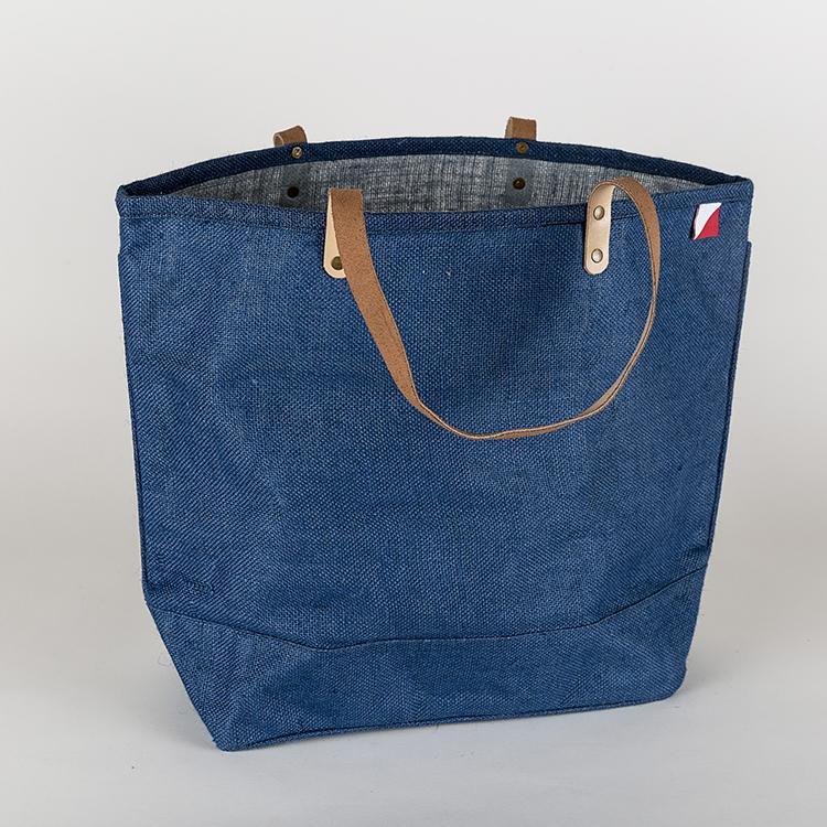 Big Jute Colored Tote Bags with Leather Handles and Monogram