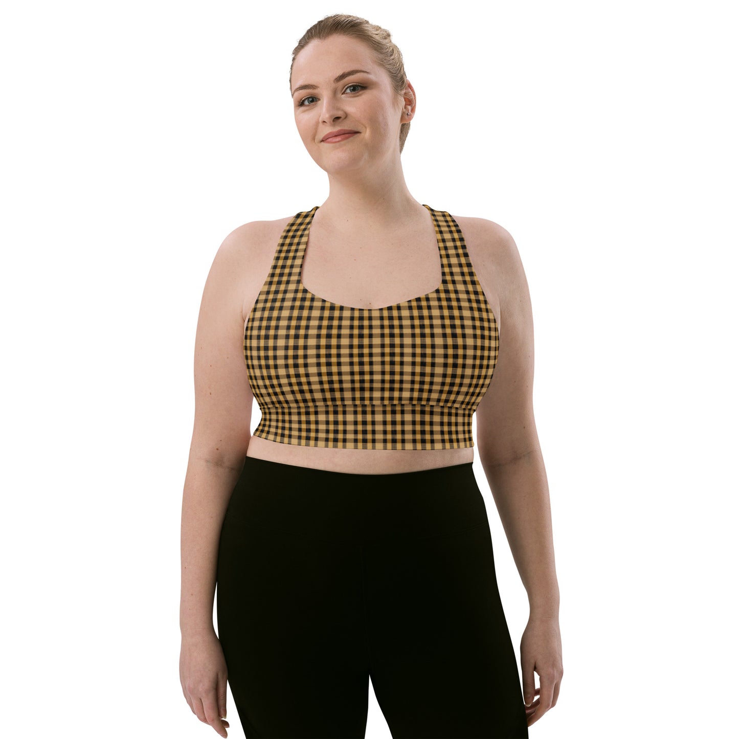 Golden Harvest Plaid Recycled Longline Sports Bra  - Korea  - StyleMZ