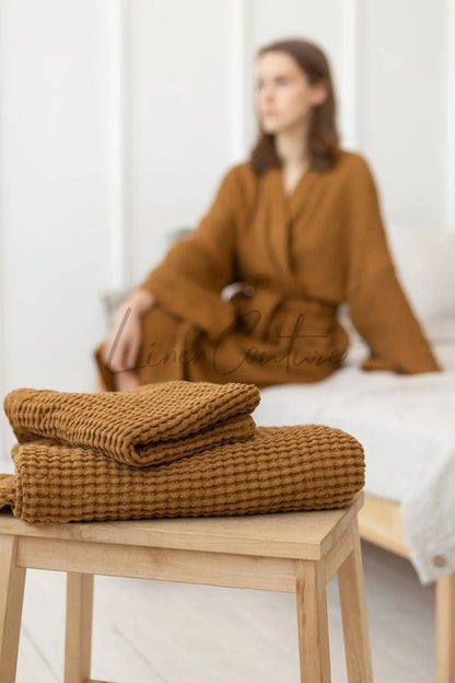 Amber Waffle Linen Towel for Ultimate Bathing Luxury