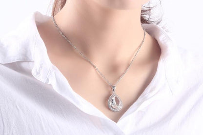 Large Crystal Teardrop Pendant Necklace in 18K White Gold