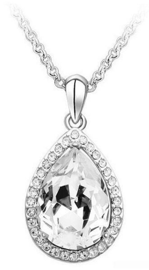 Large Crystal Teardrop Pendant Necklace in 18K White Gold