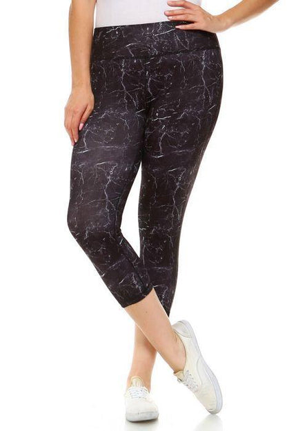 Copy of PLUS Black Marble Print Capri Leggings for Women