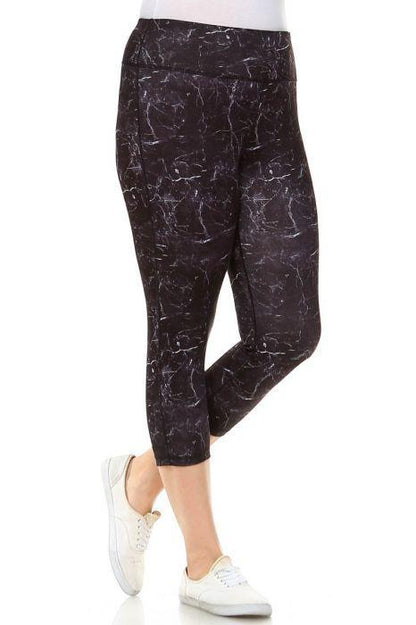 Copy of PLUS Black Marble Print Capri Leggings for Women