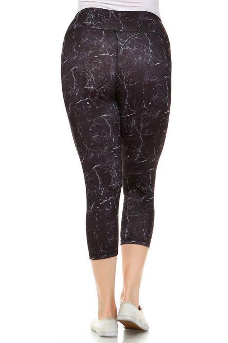 Copy of PLUS Black Marble Print Capri Leggings for Women