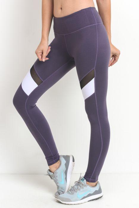 Colorblock Mesh Full Leggings - Dark Violet - Stylemz