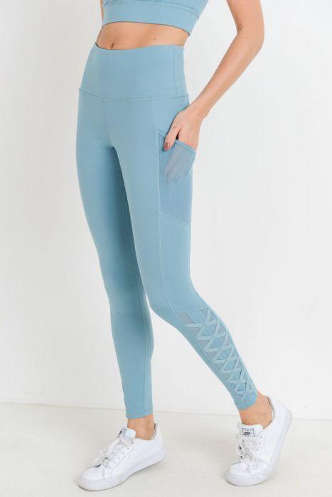 Highwaist Hybrid Mesh & Lattice Straps Full Pocket Leggings - Stylemz