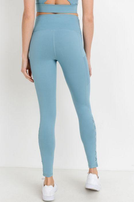 Highwaist Hybrid Mesh & Lattice Straps Full Pocket Leggings - Stylemz