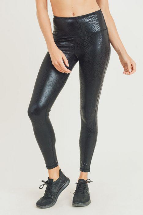 Black Nagini Snake Foil Print Highwaist Leggings - Stylemz