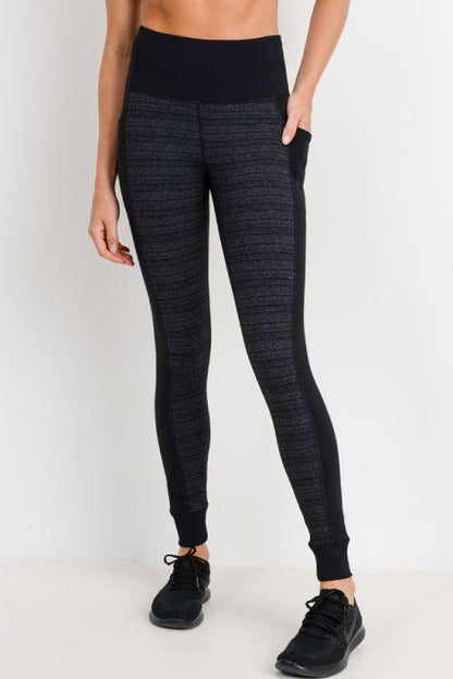 Dark Striped Colorblock Cuffed Leggings for Women Activewear