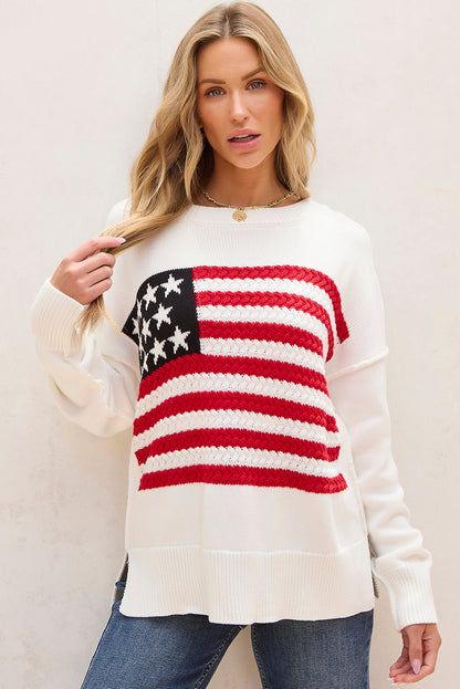 Lakelyn American Flag Sweater with Cozy Cable Knit Design